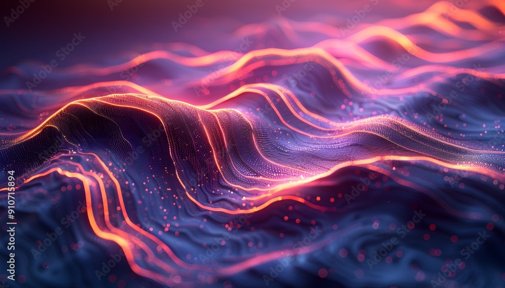 Obraz premium Abstract digital landscape with glowing lines