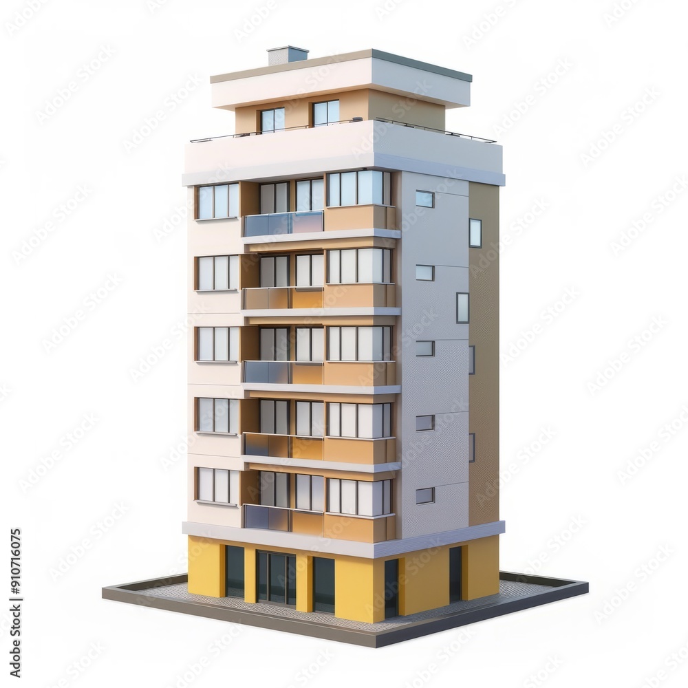 3D Render, Low Poly style of Modern Toy Block Apartment Building, on isolated white background, Generative AI 3D Render, Low Poly style of Modern Toy Block Apartment Building, on isolated white background, Generative AI