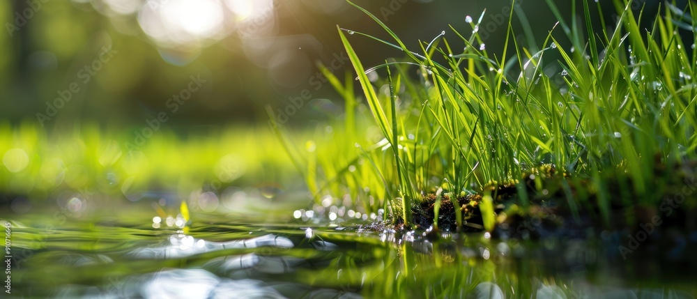 Serene Harmony: Beautiful Natural Setting of Grass and Pond Serene Harmony: Beautiful Natural Setting of Grass and Pond