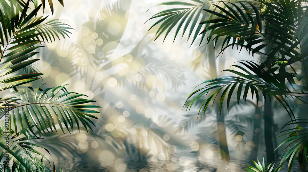 Obraz premium Palm leaves jungle background tropical plant green nature tree forest summer landscape leaf rainforest foliage botanic exotic vegetation jungle branches dark environment greenery wallpaper
