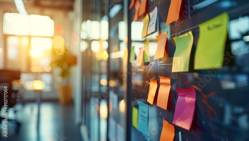 Wallpaper Mural Colorful Sticky Notes on Glass Wall in Sunlit Office Torontodigital.ca