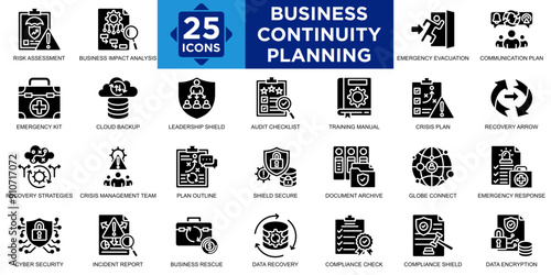 business continuity planning, management, strategy, business, risk, plan icon set. Outline icons collection. Simple vector illustration
