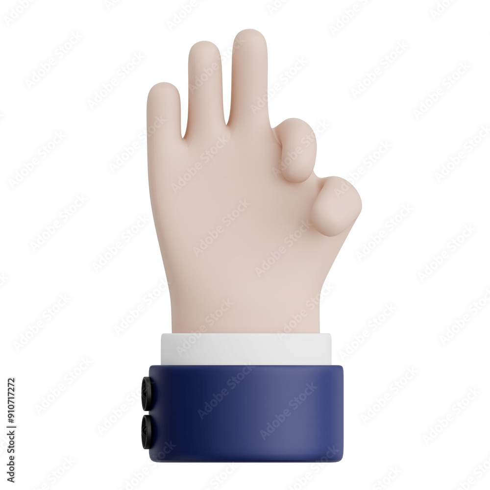 3D Rendered Hand Gesture Thee sign. Transparent Background 3D Rendered Hand Gesture Thee sign. Transparent Background