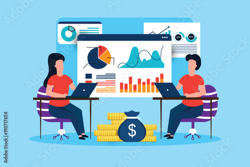 Business people working for data analytics and monitoring on web report dashboard monitor and business finance investment concept
