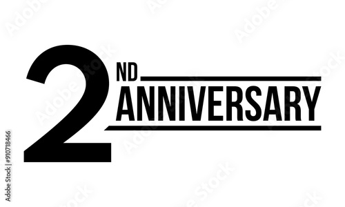 2nd anniversary celebration label, two years jubilee congratulation card vector template, happy birthday sign, event invitation card