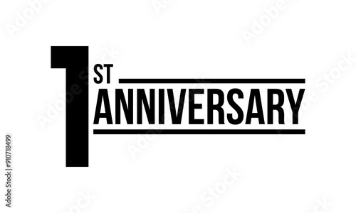 1st anniversary celebration label, one year jubilee congratulation card vector template, happy birthday sign, event invitation card
