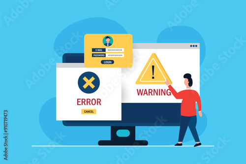 Computer warning and error concept, Warnings unavailable page users, attention symbol alerts of problem