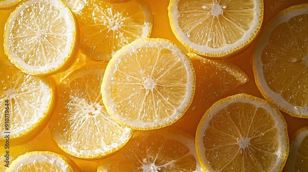 Close-up of Juicy Lemon Slices with Water Droplets Close-up of Juicy Lemon Slices with Water Droplets
