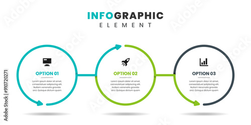 Vector Graphic of Infographic Element Design Templates with Icons and 3 Options or Steps. Suitable for Process Diagram, Presentations, Workflow Layout, Banner, Flow Chart, Infographic.