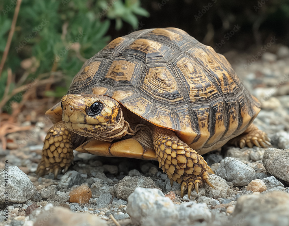 Close up a Testudo graeca in natural habitat. Close up a Testudo graeca in natural habitat.