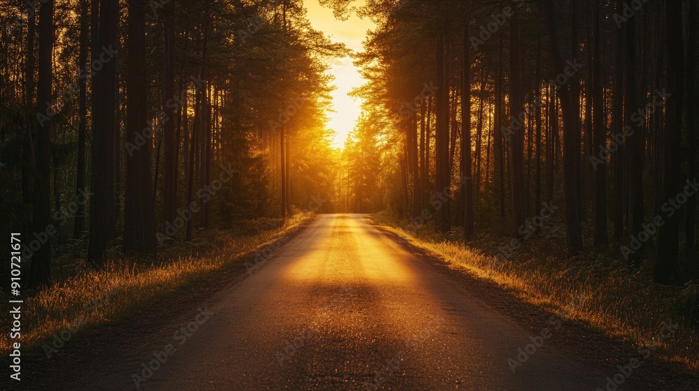 Sunlit Path Through a Forest of Tall Trees