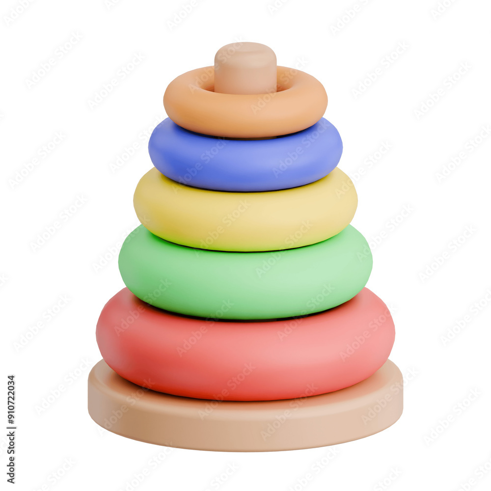 3D Render Kid Toy Stacking Rings for Creative Play. Transparent Background 3D Render Kid Toy Stacking Rings for Creative Play. Transparent Background