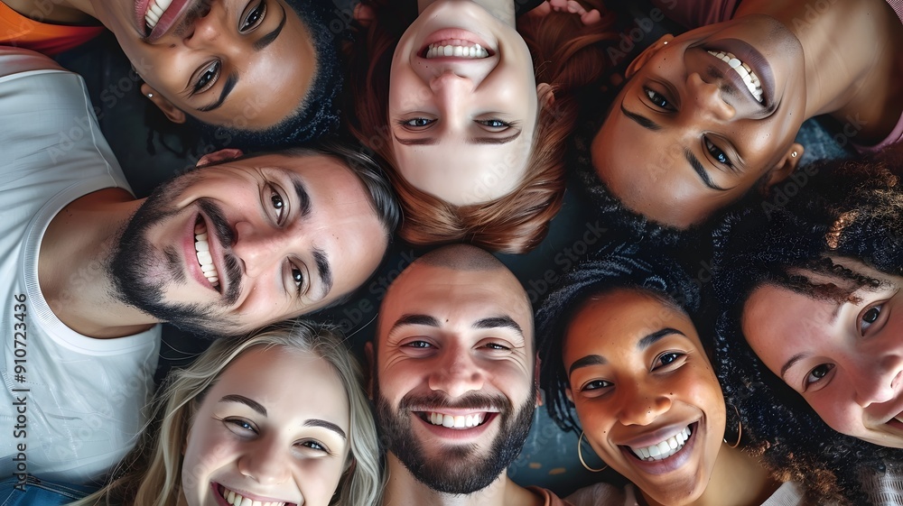 The picture shows a diverse group of smiling people from various ethnic backgrounds, radiating unity and inclusion. The picture shows a diverse group of smiling people from various ethnic backgrounds, radiating unity and inclusion.
