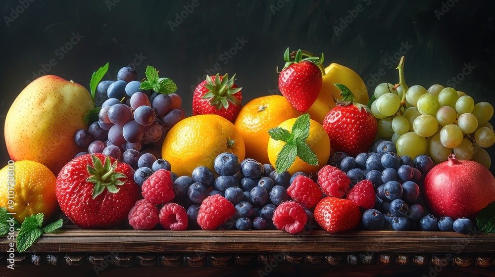 Colorful Still Life of Fresh Fruit and Berries Colorful Still Life of Fresh Fruit and Berries