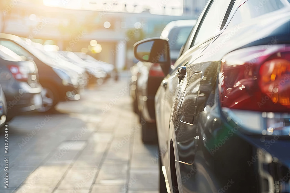 Car parked in an outdoor lot. Used car sales and rental service. Car dealership and agent concept Car parked in an outdoor lot. Used car sales and rental service. Car dealership and agent concept