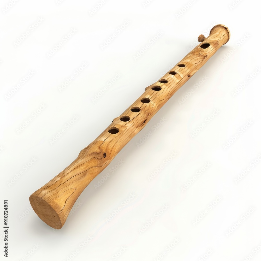 Naklejka premium 3D Render, Low Poly style of a medieval flute with a wooden body and finger holes, on isolated white background, Generative AI