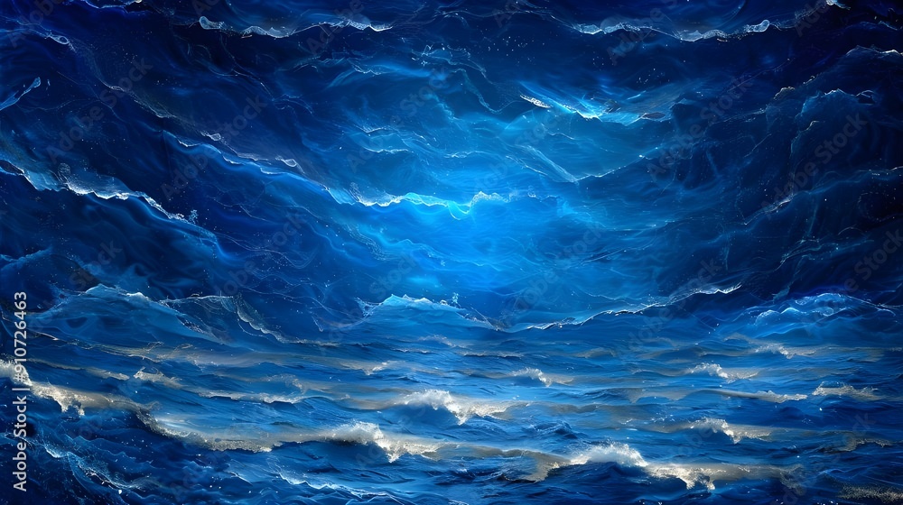Obraz premium A digital art piece featuring deep blue waves, creating an abstract background