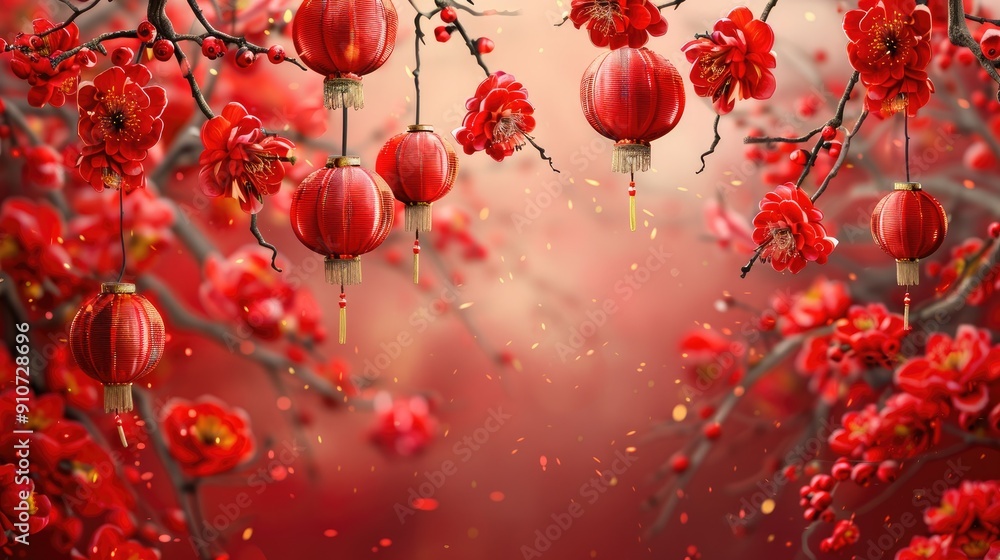 Creative vector design of Chinese New Year 2025 decorations with plum blossoms and lantern, vector style. Creative vector design of Chinese New Year 2025 decorations with plum blossoms and lantern, vector style.