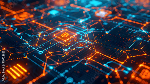 Wallpaper Mural Digital interface with blockchain icons, representing the new economic framework Torontodigital.ca