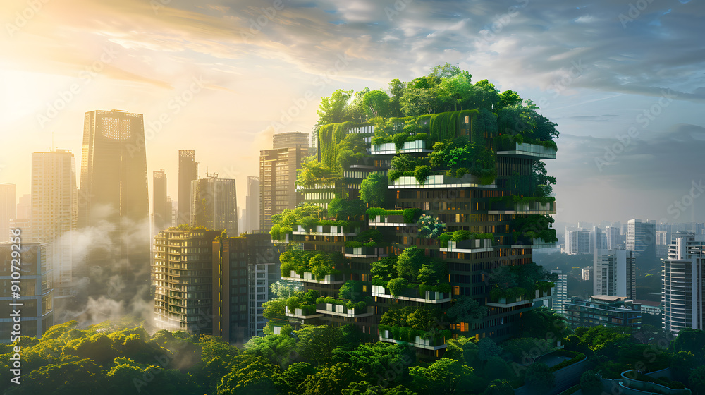 Obraz premium Green financial district with eco-friendly buildings