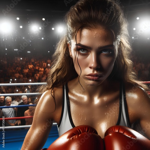  Boxer looking at her rival during fight photo