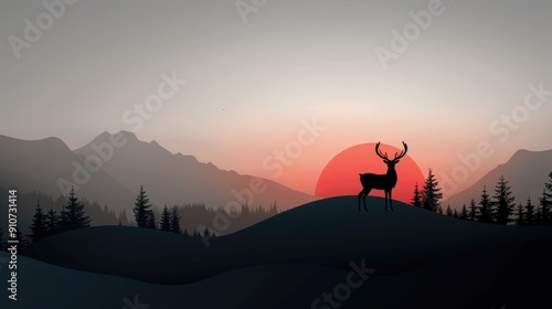 Minimalist Christmas festival wallpaper for sale, with a lone reindeer silhouette, vector style.