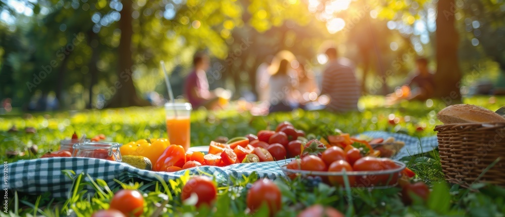 Joyful Friends Enjoying a Summer Picnic: Laying Out Blanket, Food, and Fun in Vibrant Colors Joyful Friends Enjoying a Summer Picnic: Laying Out Blanket, Food, and Fun in Vibrant Colors
