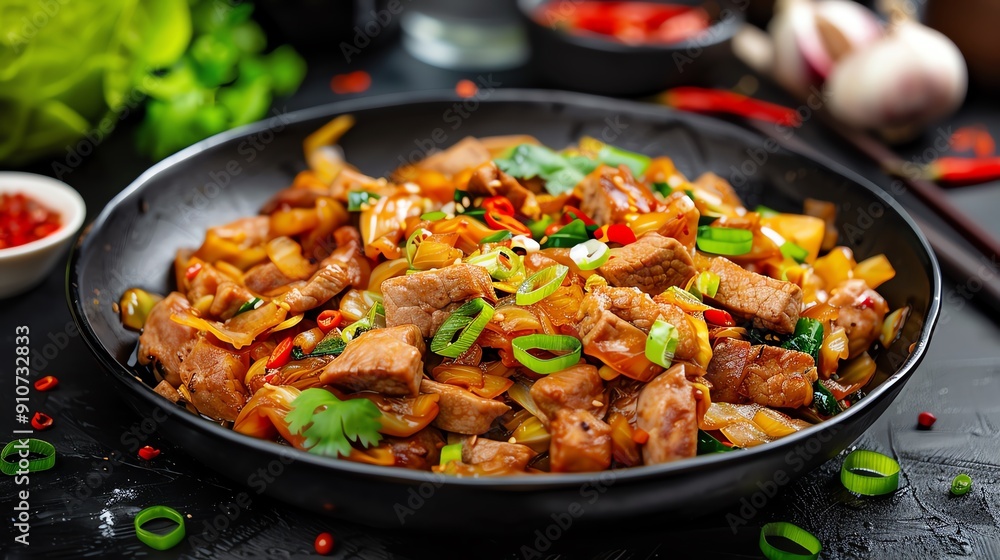 Chinese stirfried sour cabbage with pork and tofu, a proteinrich dish, Chinese, sour Chinese stirfried sour cabbage with pork and tofu, a proteinrich dish, Chinese, sour