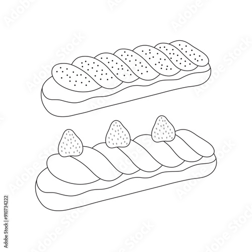 Hand drawn dessert eclair cartoon Isolated on White