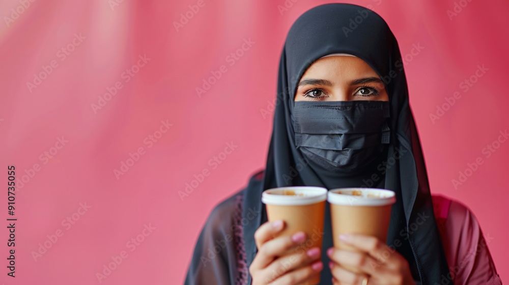 Young Woman in Hijab Holding Two Cups of Coffee Young Woman in Hijab Holding Two Cups of Coffee
