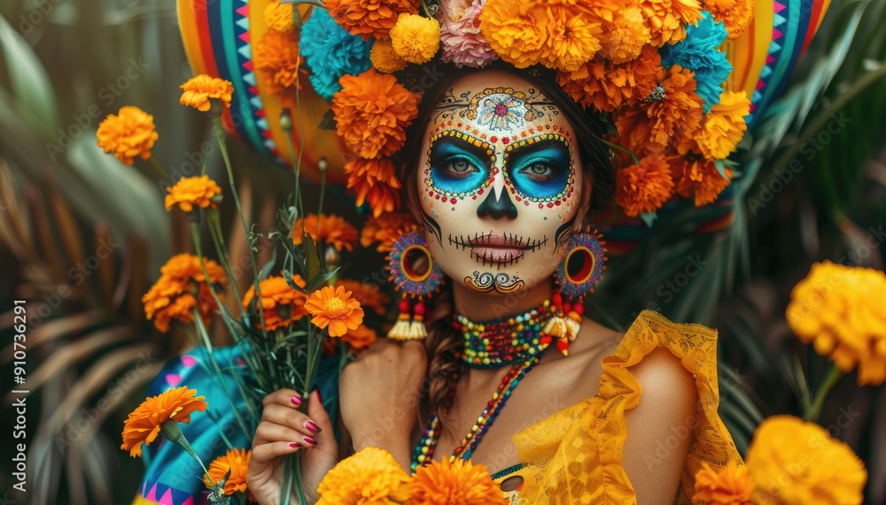 Woman in Day of the Dead Makeup with Flowers Woman in Day of the Dead Makeup with Flowers