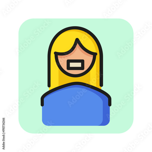Woman with taped mouth line icon. Free of speech, restriction, silence. Censorship concept. Vector illustration can be used for topics like forbiddance, freedom, social issues
