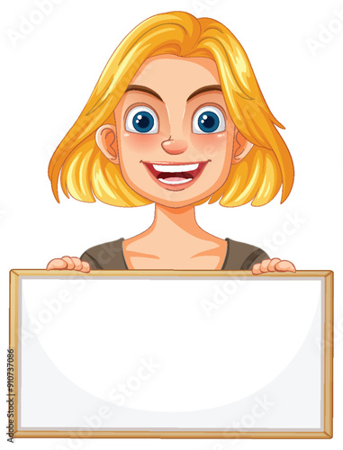 Smiling Woman Holding Blank Sign