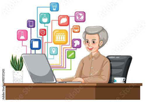 Senior Woman Working on Laptop