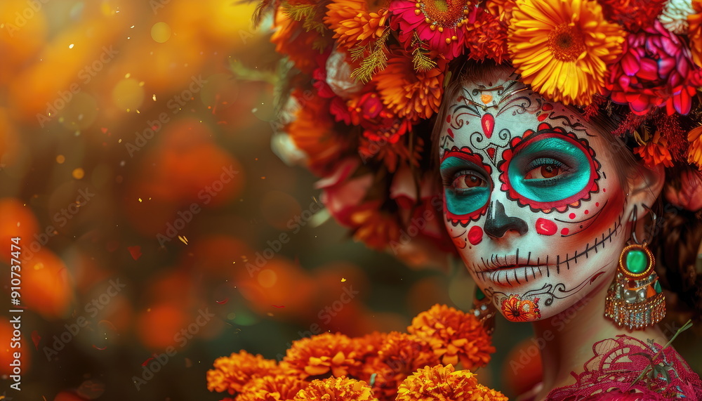 Woman with Sugar Skull Makeup and Flowers Woman with Sugar Skull Makeup and Flowers