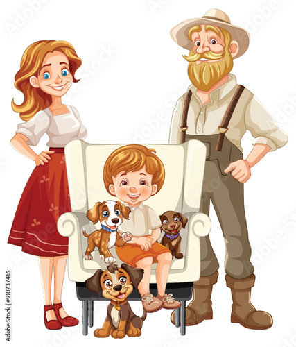 Happy Family with Dogs