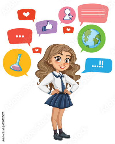 Schoolgirl with Thought Bubbles