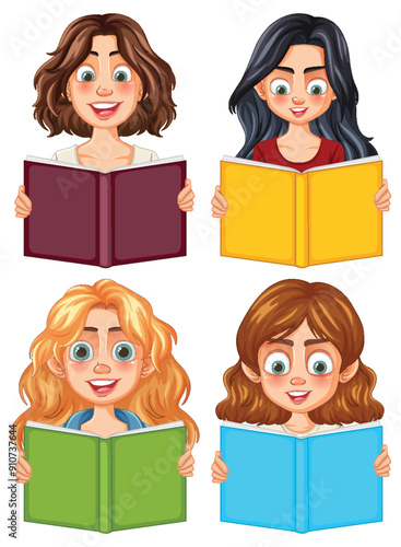 Women Reading Colorful Books Together