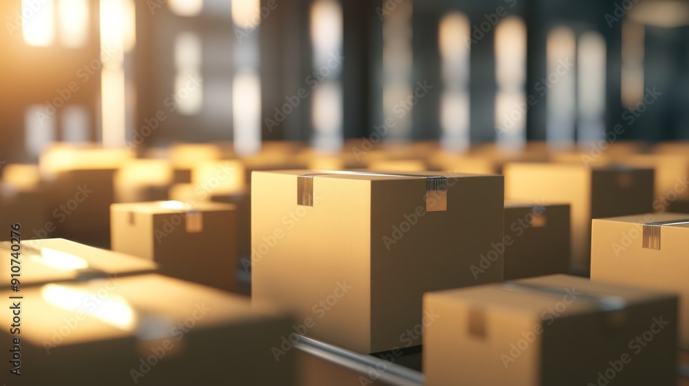 Boxes on Conveyor Belt in Warehouse Boxes on Conveyor Belt in Warehouse