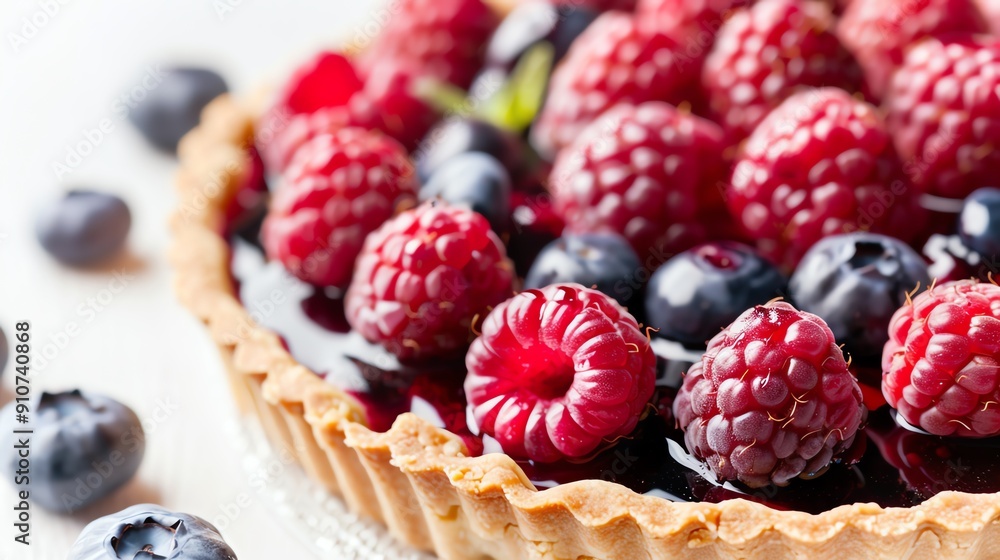 Fruit tart with a combination of raspberries and blueberries, isolated on white, colorful and appealing Fruit tart with a combination of raspberries and blueberries, isolated on white, colorful and appealing