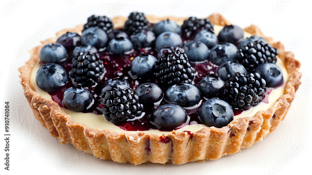 Fruit tart with a combination of blueberries and blackberries, isolated on white, refreshing and appealing Fruit tart with a combination of blueberries and blackberries, isolated on white, refreshing and appealing