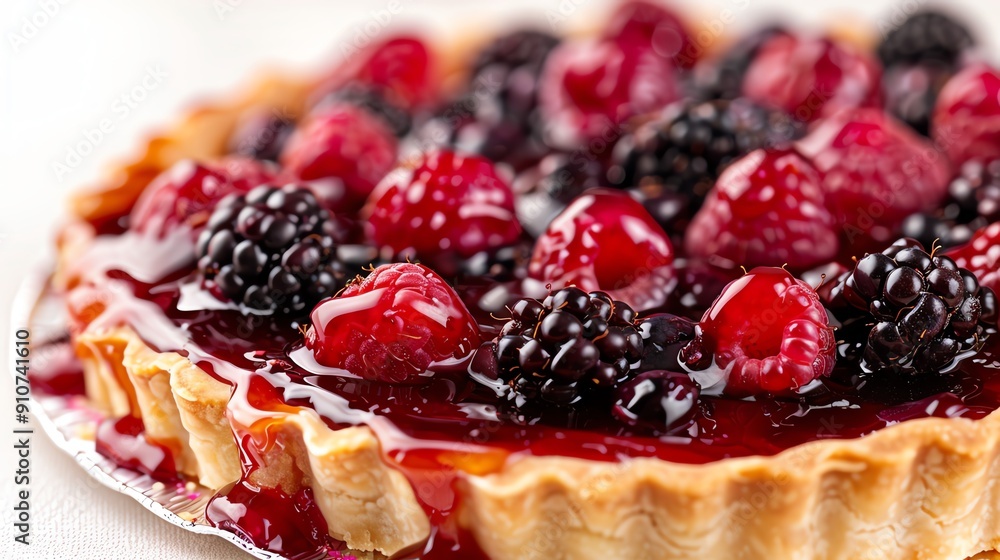 Fruit tart with a raspberry glaze and fresh berries, closeup, isolated on white, glossy and delicious Fruit tart with a raspberry glaze and fresh berries, closeup, isolated on white, glossy and delicious