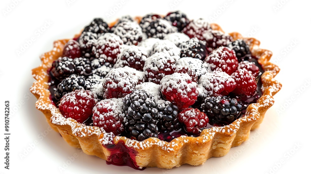 Mixed berry tart with a sprinkle of powdered sugar, isolated on white, sweet and appetizing Mixed berry tart with a sprinkle of powdered sugar, isolated on white, sweet and appetizing