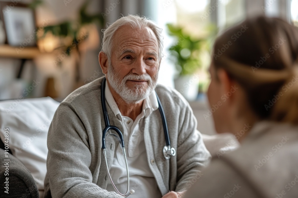 An elderly patient receives expert wound care from a dedicated healthcare worker in a comfortable home setting. The caregiver focused expression and careful handling of the wound demonstrate An elderly patient receives expert wound care from a dedicated healthcare worker in a comfortable home setting. The caregiver focused expression and careful handling of the wound demonstrate