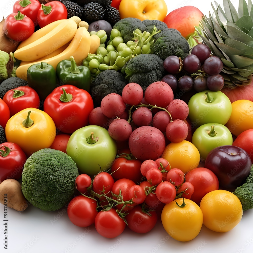 Different fresh fruits and vegetables flat lay on table top, fruits and vegetables collection food background Different fresh fruits and vegetables flat lay on table top, fruits and vegetables collection food background