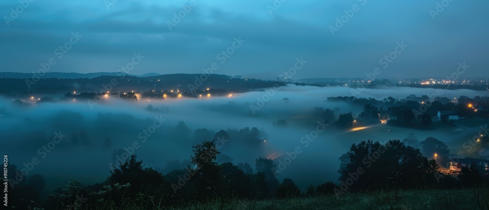 Fototapeta premium Surreal Dawn: Enchanting Mix of Fog and Clouds