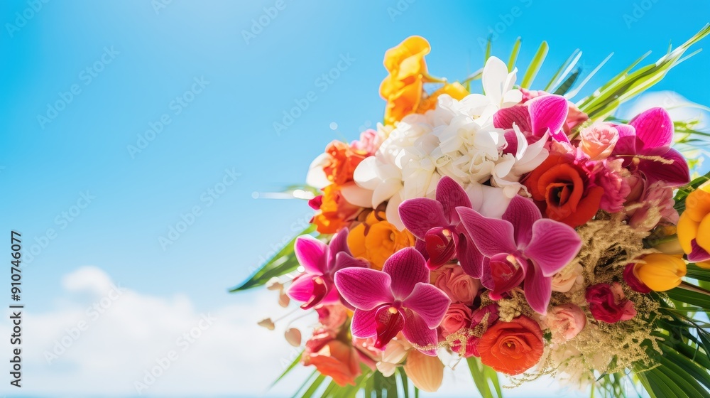 Colorful Bouquet of Flowers Against a Blue Sky Colorful Bouquet of Flowers Against a Blue Sky