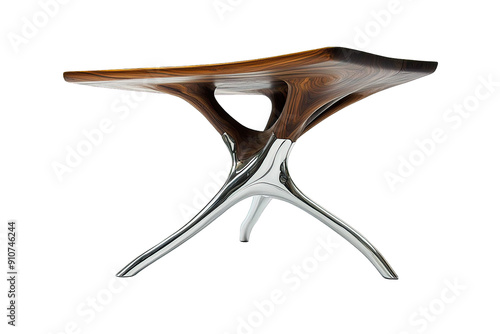 A modern art-inspired table featuring a unique blend of wood and metal, perfect for contemporary home or office decor.