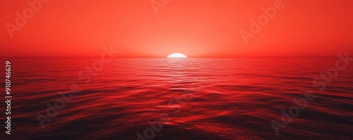 Red ocean horizon with silhouettes of competing brands, Red Ocean Strategy, brand competition
