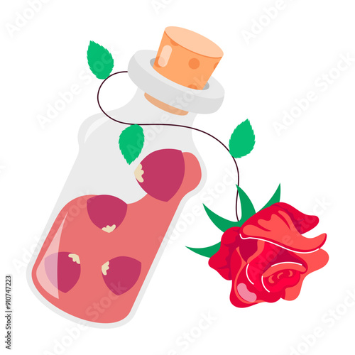 A flat sticker of rose water 

